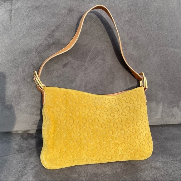 RARE ❤️ Celine Vintage Golden Yellow Suede Leather C Logo Designer Shoulder Bag - Picture 15 of 16